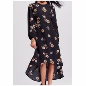 WhoWhatWear Black Floral High Low Dress (NWT)